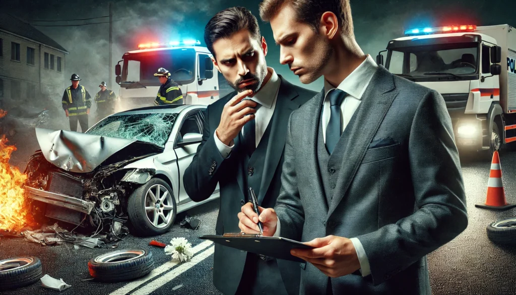 car accident lawyer acting as an investigator at a car accident scene car accident lawyer acting as an investigator at a car accident scene