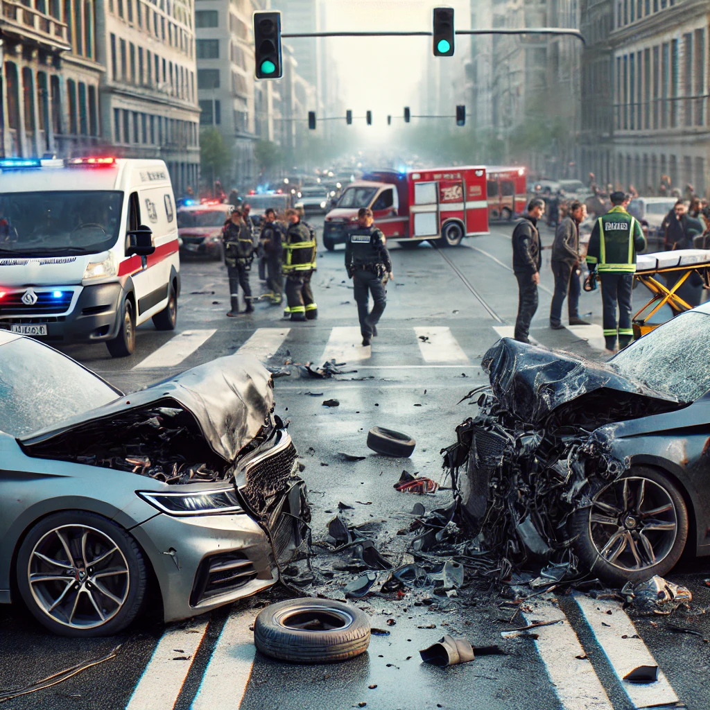 car crash scene on a busy city street car crash scene on a busy city street